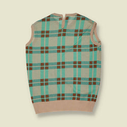 1960s | Vita | Plaid Knit Sleeveless Top | Turquoise - 6