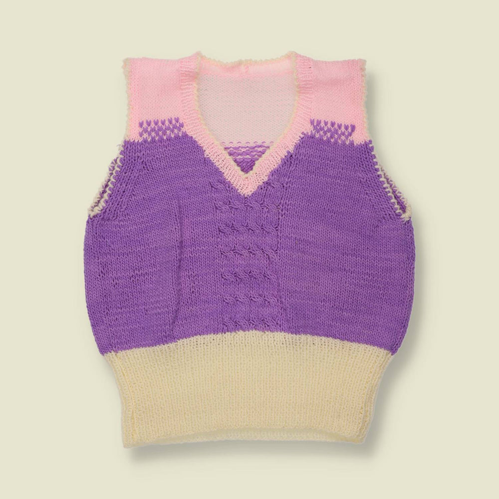1970s | Hand-Knitted Colour Block Knit Vest | Purple - 8