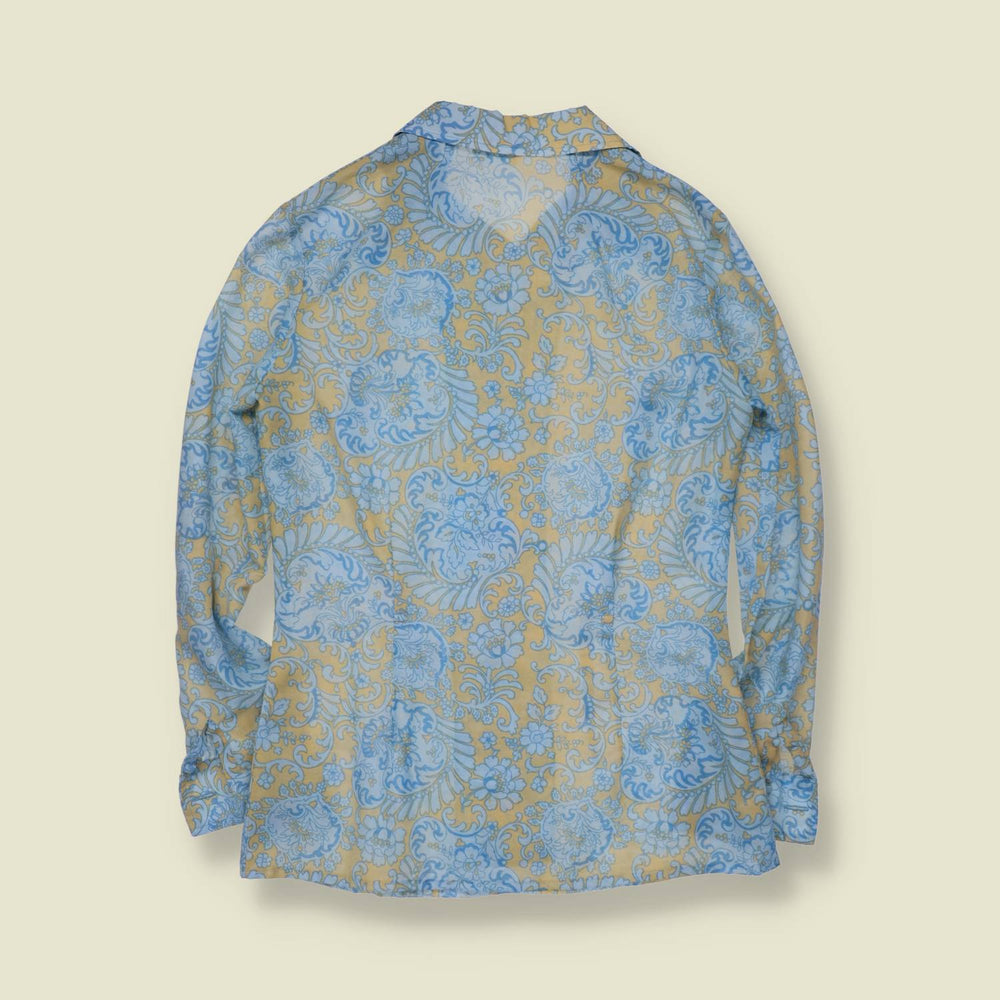 1970s | Floral Blouse | Blue And Yellow - 12
