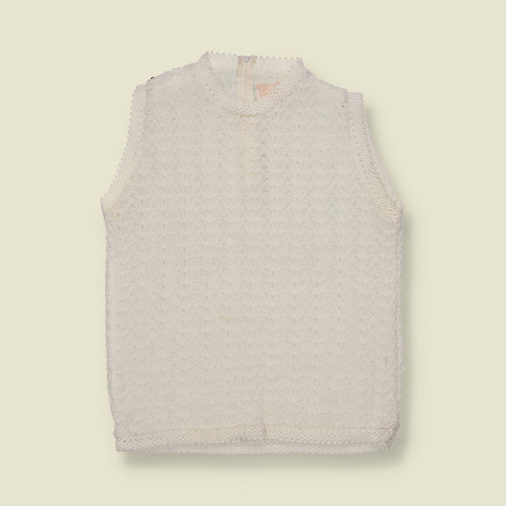 1960s-1970s | Chentex | Lace Knit Sleeveless Top | White - 8