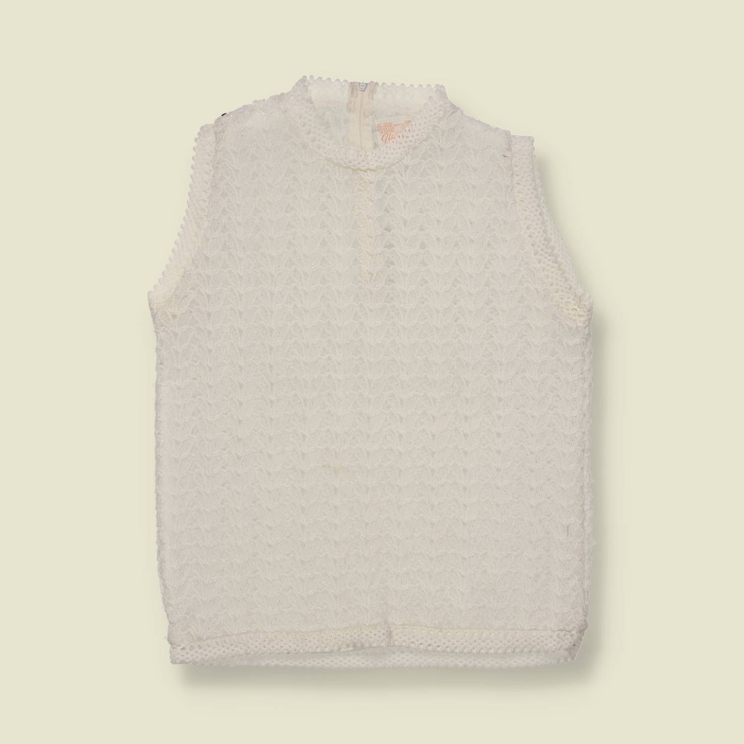 1960s-1970s | Chentex | Lace Knit Sleeveless Top | White - 8