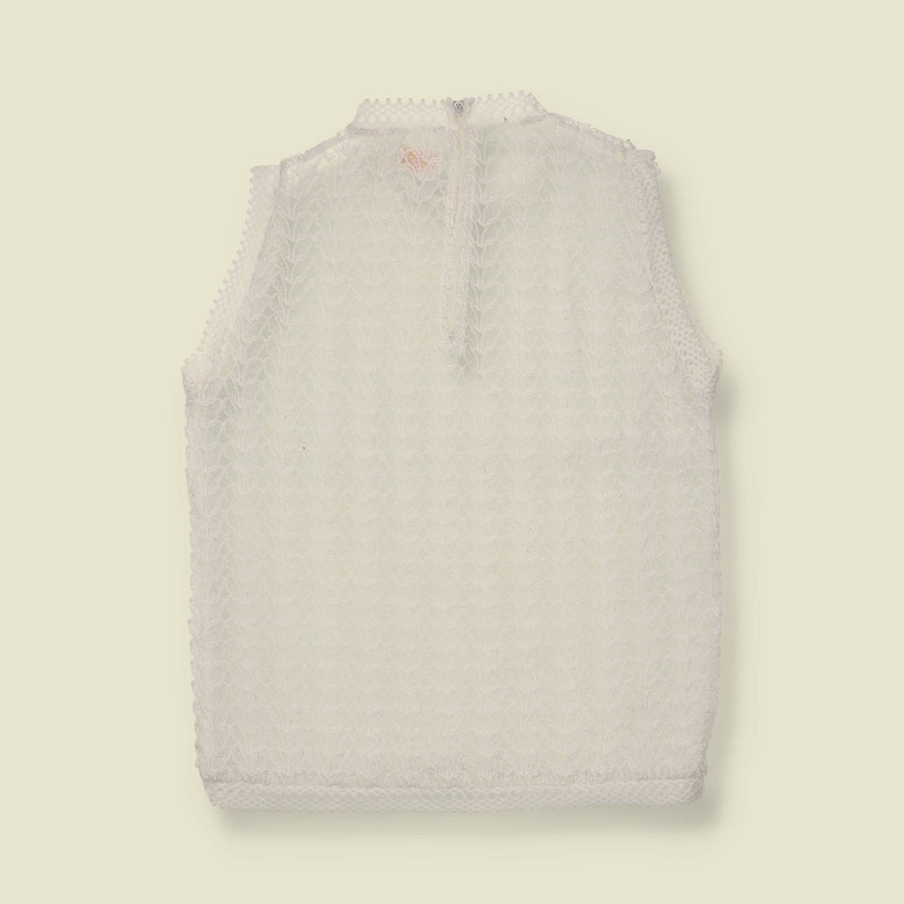 1960s-1970s | Chentex | Lace Knit Sleeveless Top | White - 8