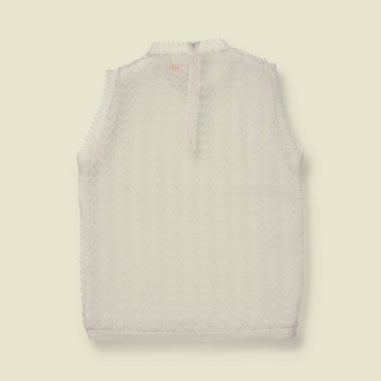 1960s-1970s | Chentex | Lace Knit Sleeveless Top | White - 8