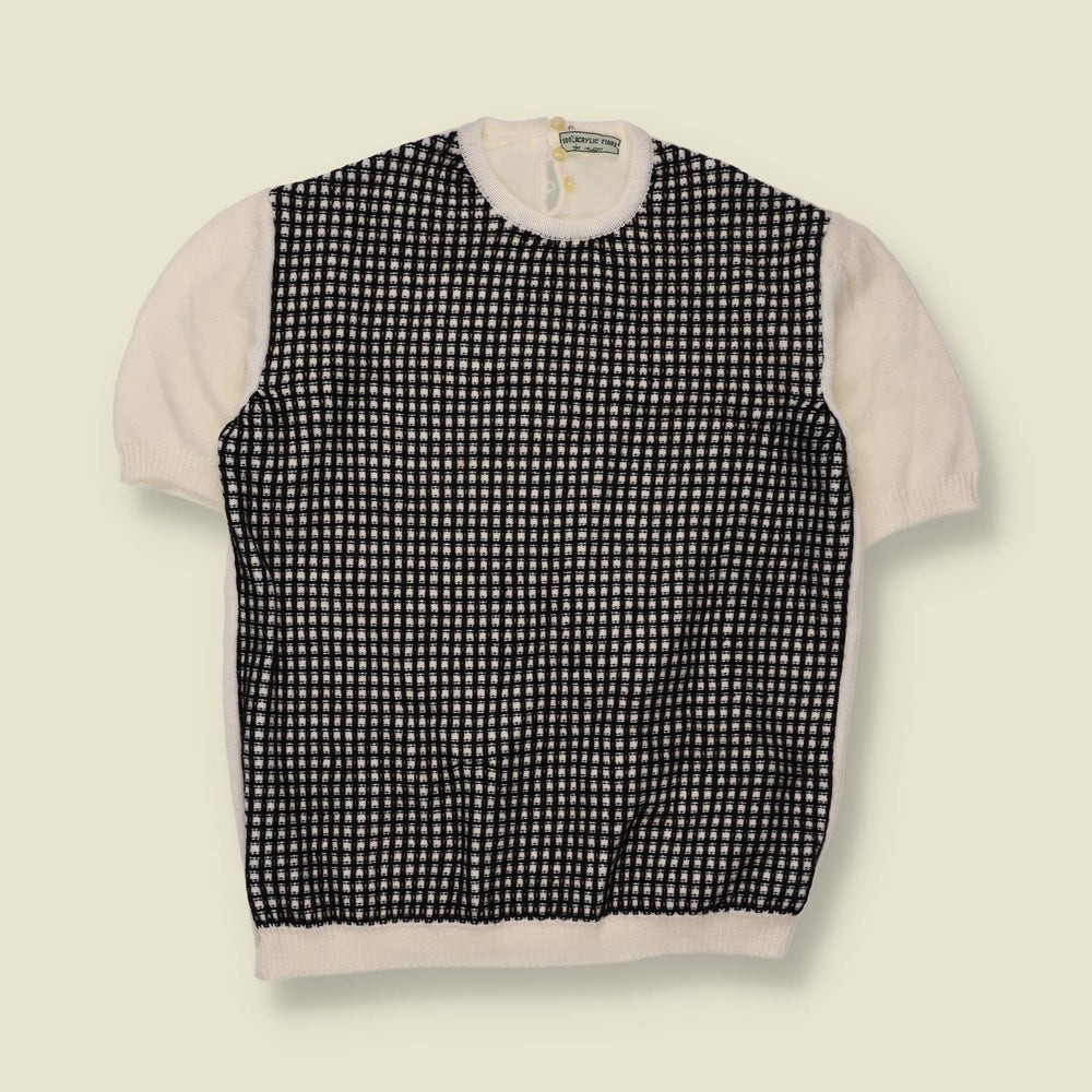 1970s | Contrast Panel Jacquard Knit Top | Black & White - Made in Italy - 8