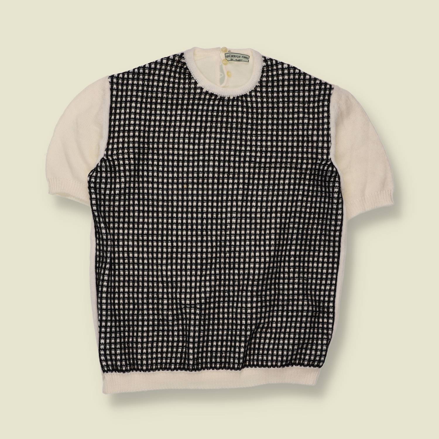 1970s | Contrast Panel Jacquard Knit Top | Black & White - Made in Italy - 8