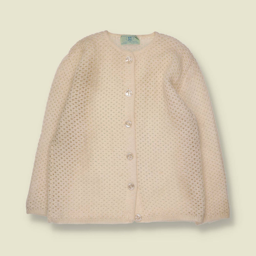 1960s | Open Honeycomb Knit Cardigan | Cream - 10