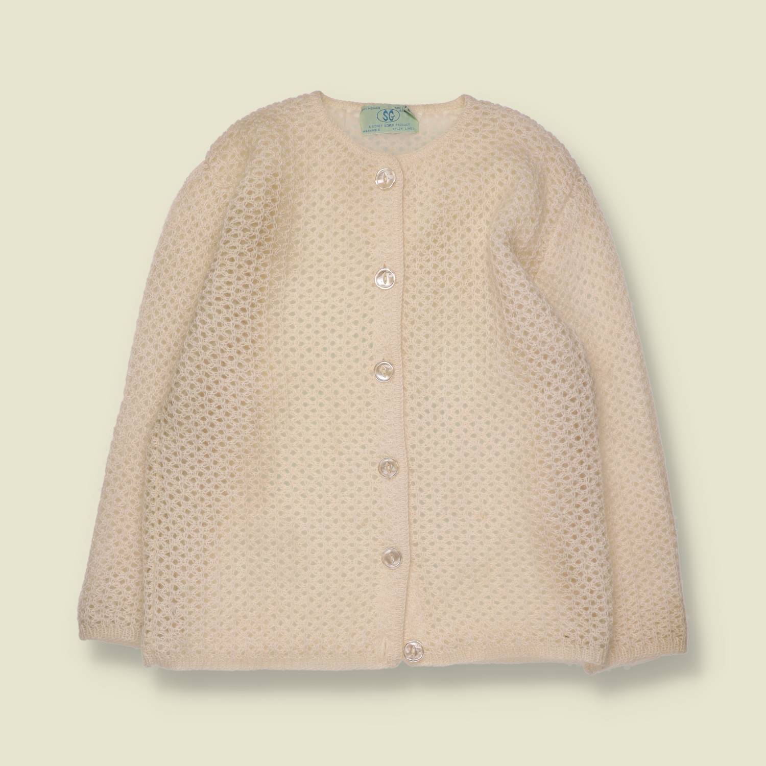 1960s | Open Honeycomb Knit Cardigan | Cream - 10