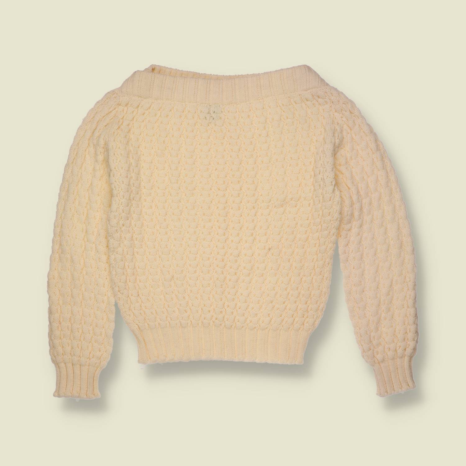 1950s-1960s | Browser | Popcorn Knit Boat Neck Sweater | Cream - 8