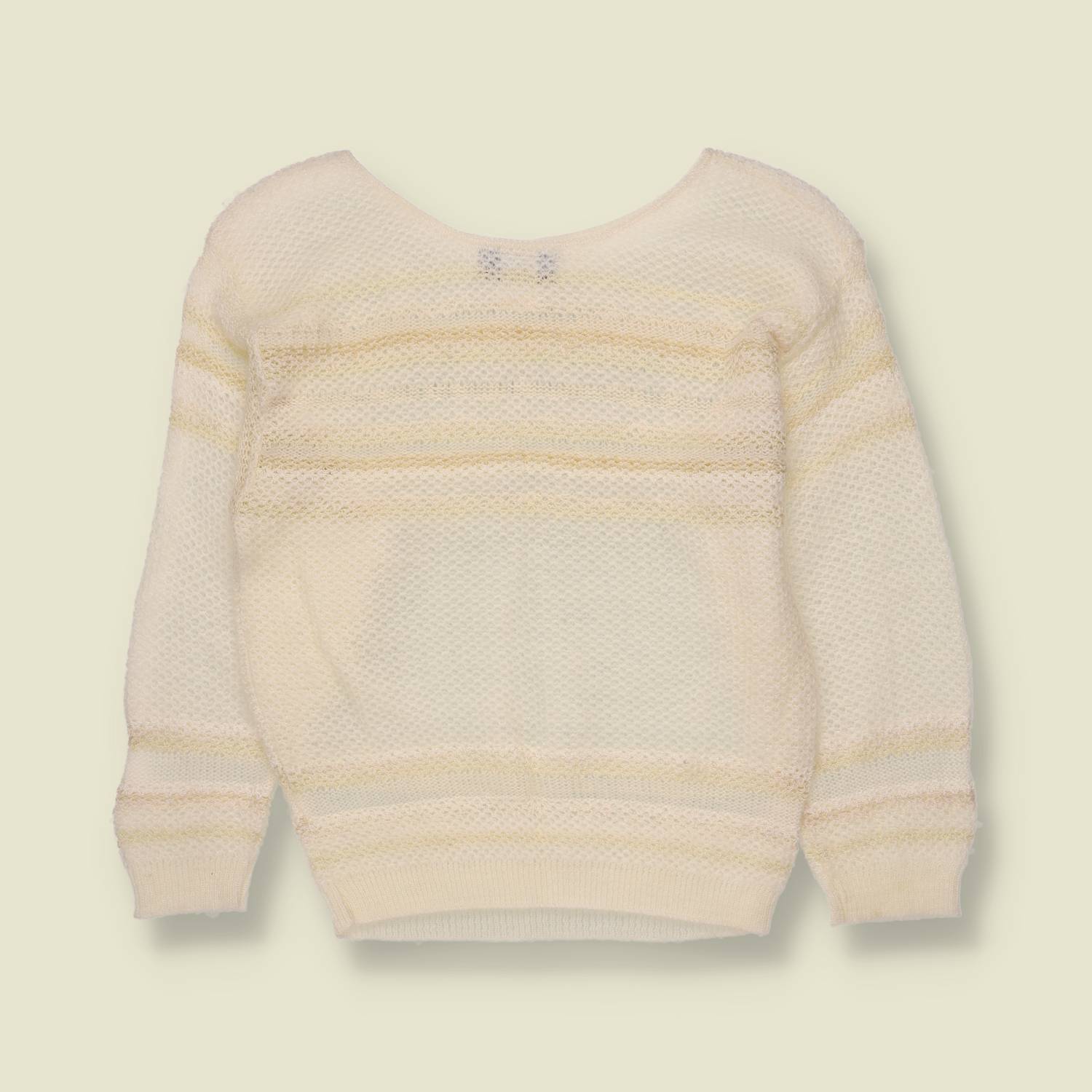 1960s-1970s | Stripe Knit Sweater with Rhinestone Detail | Cream - 6
