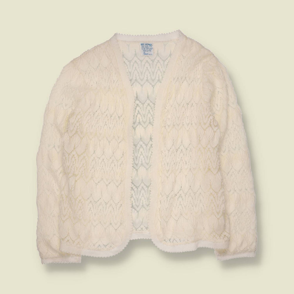 1960s-1970s | Sears | Open Lace Knit Cardigan | Cream - 8