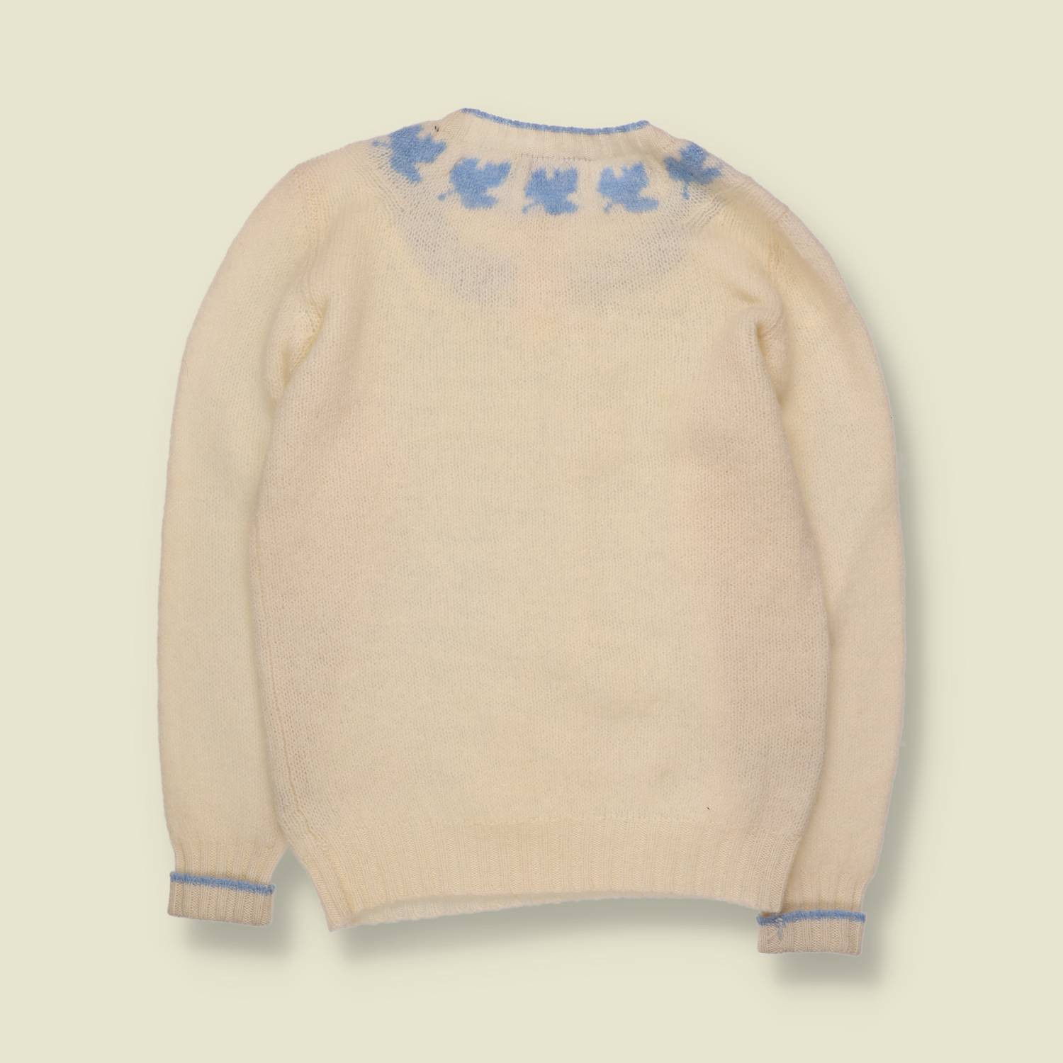 1960s | Deans of Scotland | Leaf Motif Shetland Wool Sweater | Cream - Hand Frame Knitted - 10