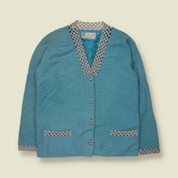 1950s-1960s | Pomme Chic | Lurex Trim Knit Cardigan | Teal - Made in Hong Kong - 10