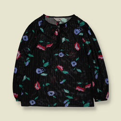 1980s | Sears | Floral Blouse | Black - 14