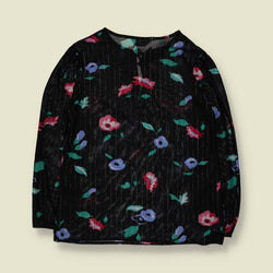 1980s | Sears | Floral Blouse | Black - 14