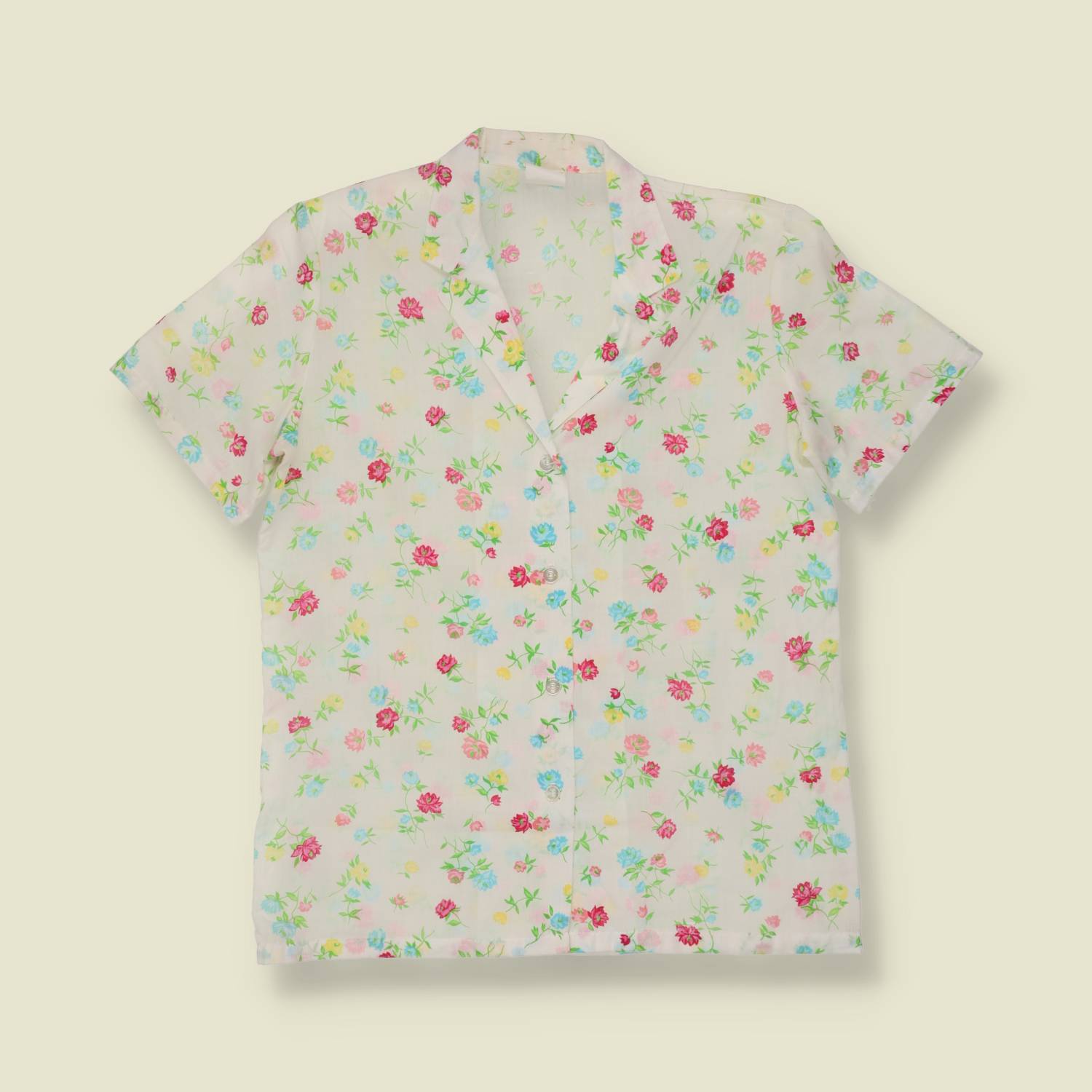 1980s | Lightweight Summer Blouse | White Floral - 12