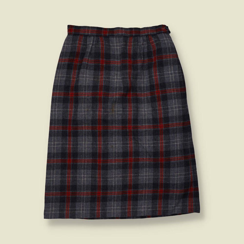 1970s | Pendleton | Made In USA | Pencil Skirt | Grey Check - w28