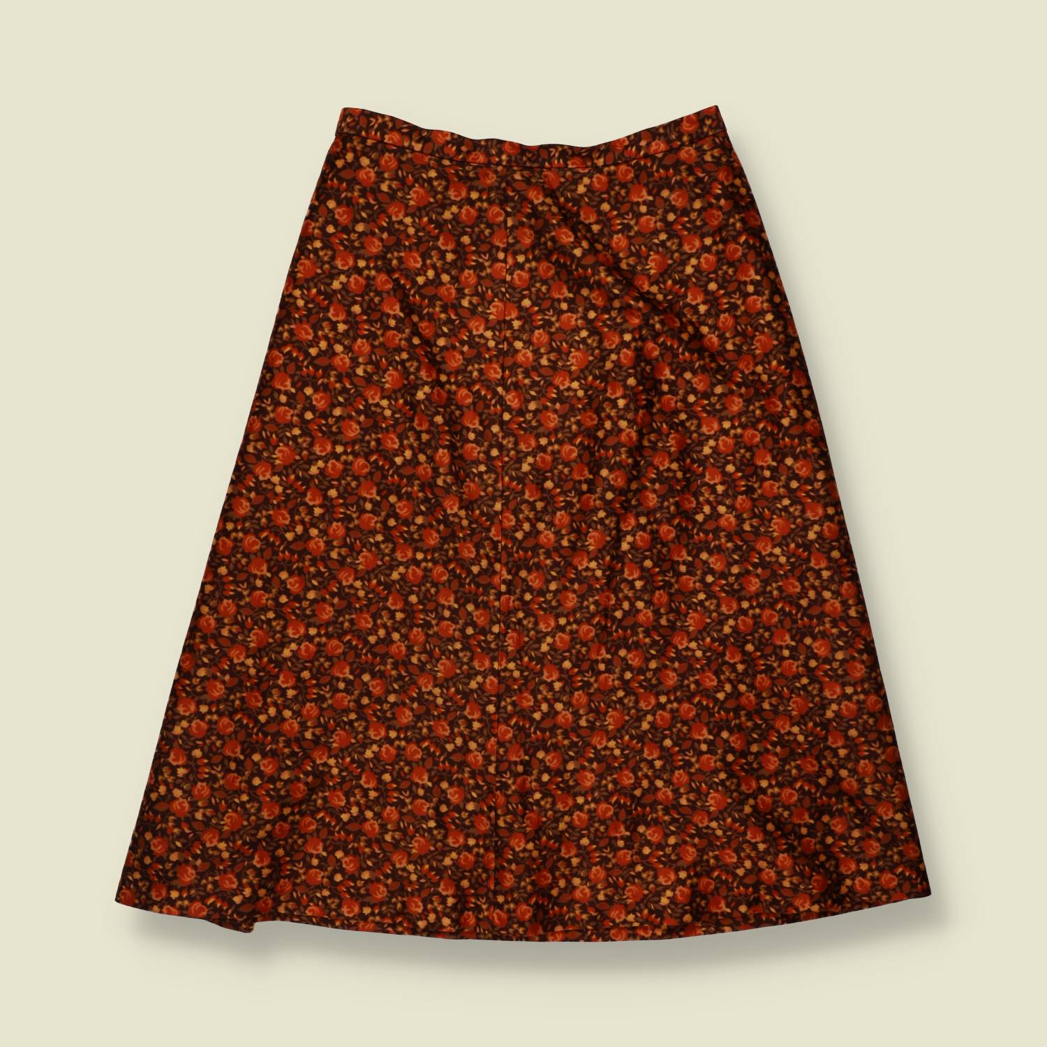 1970s | Autumnal Print Skirt | Brown And Rust - w30