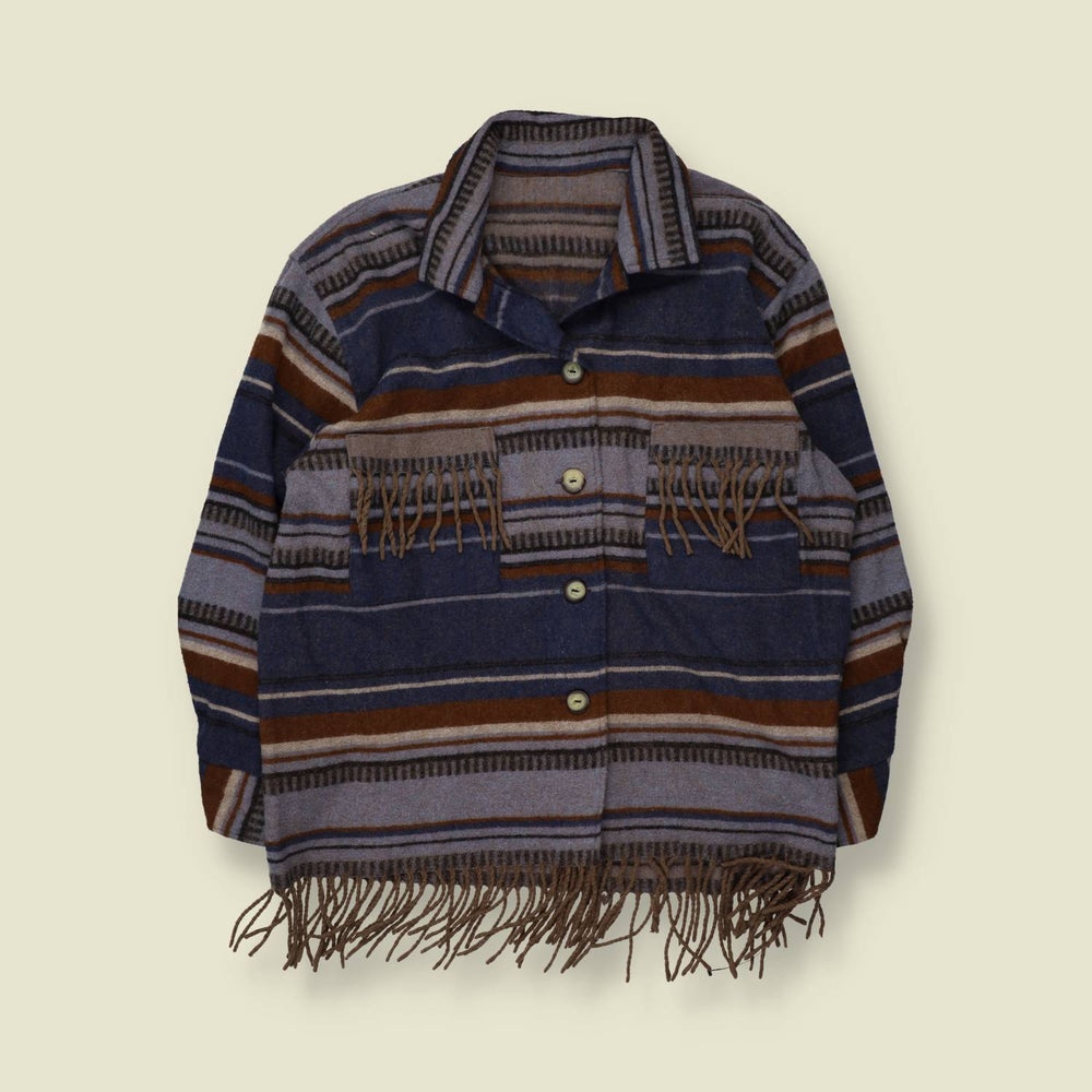 1980s | Aztec Print Lightweight Coat | Navy & Brown - 18