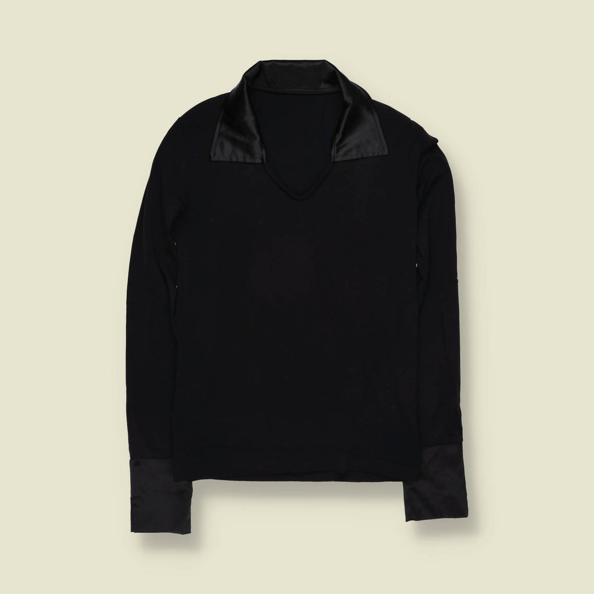 1970s | Black Satin Trim V-Neck Blouse - 6