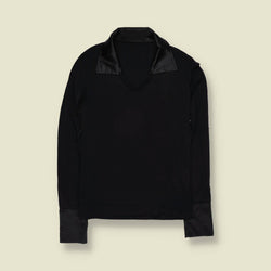 1970s | Black Satin Trim V-Neck Blouse - 6