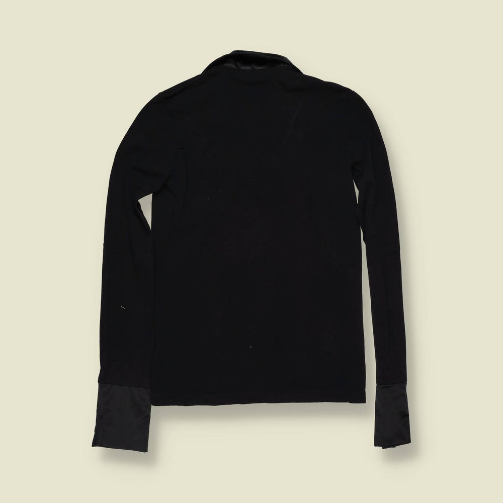1970s | Black Satin Trim V-Neck Blouse - 6