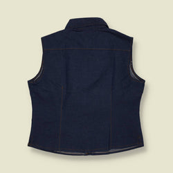 1970s | Dark Denim Sleeveless Western Blouse- 10