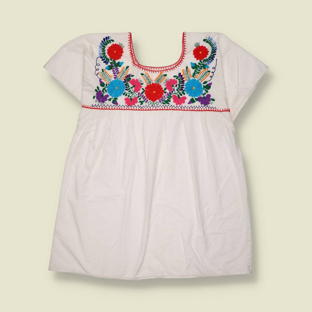 1970s | Embroidered Floral Folk Smock Blouse - 16