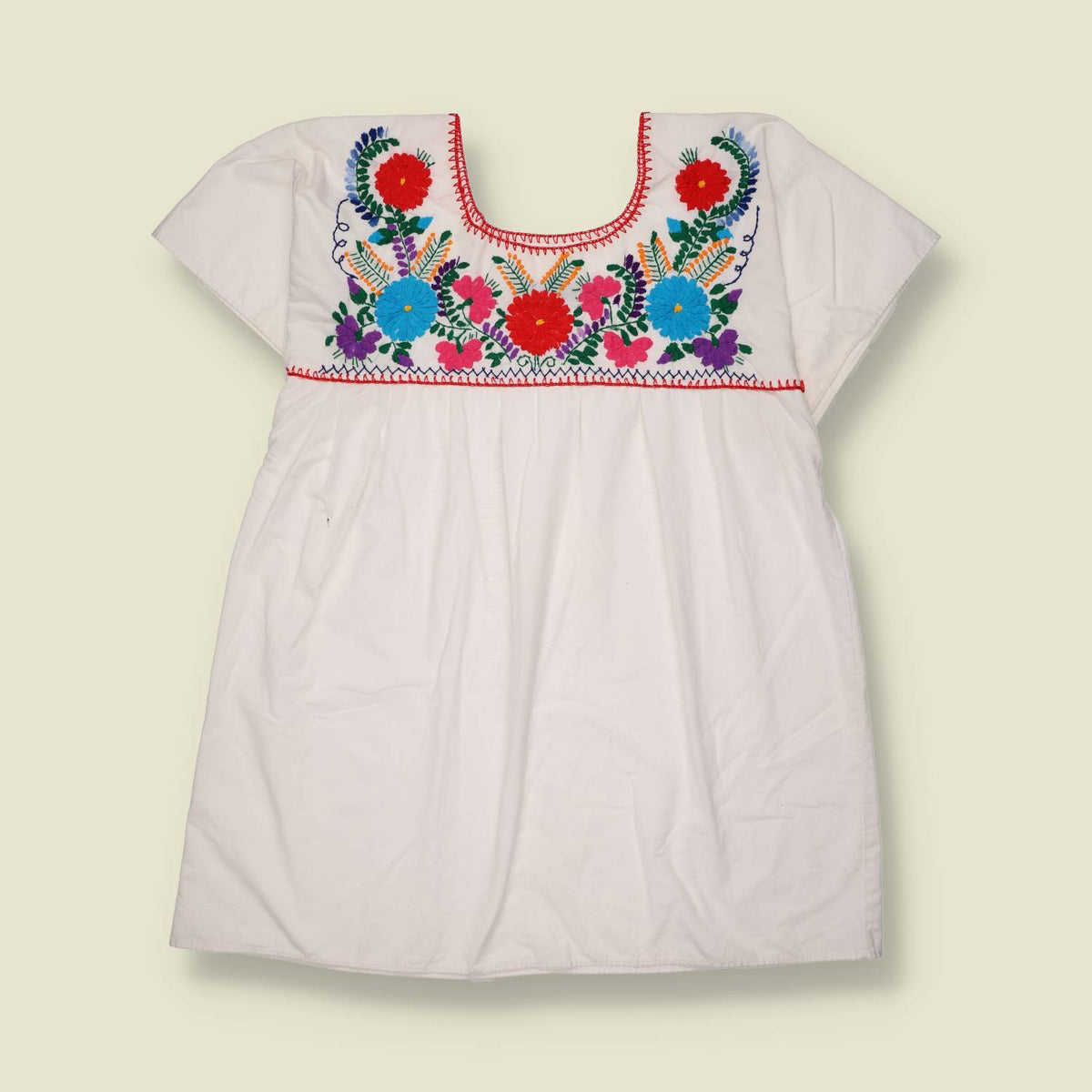 1970s | Embroidered Floral Folk Smock Blouse - 16