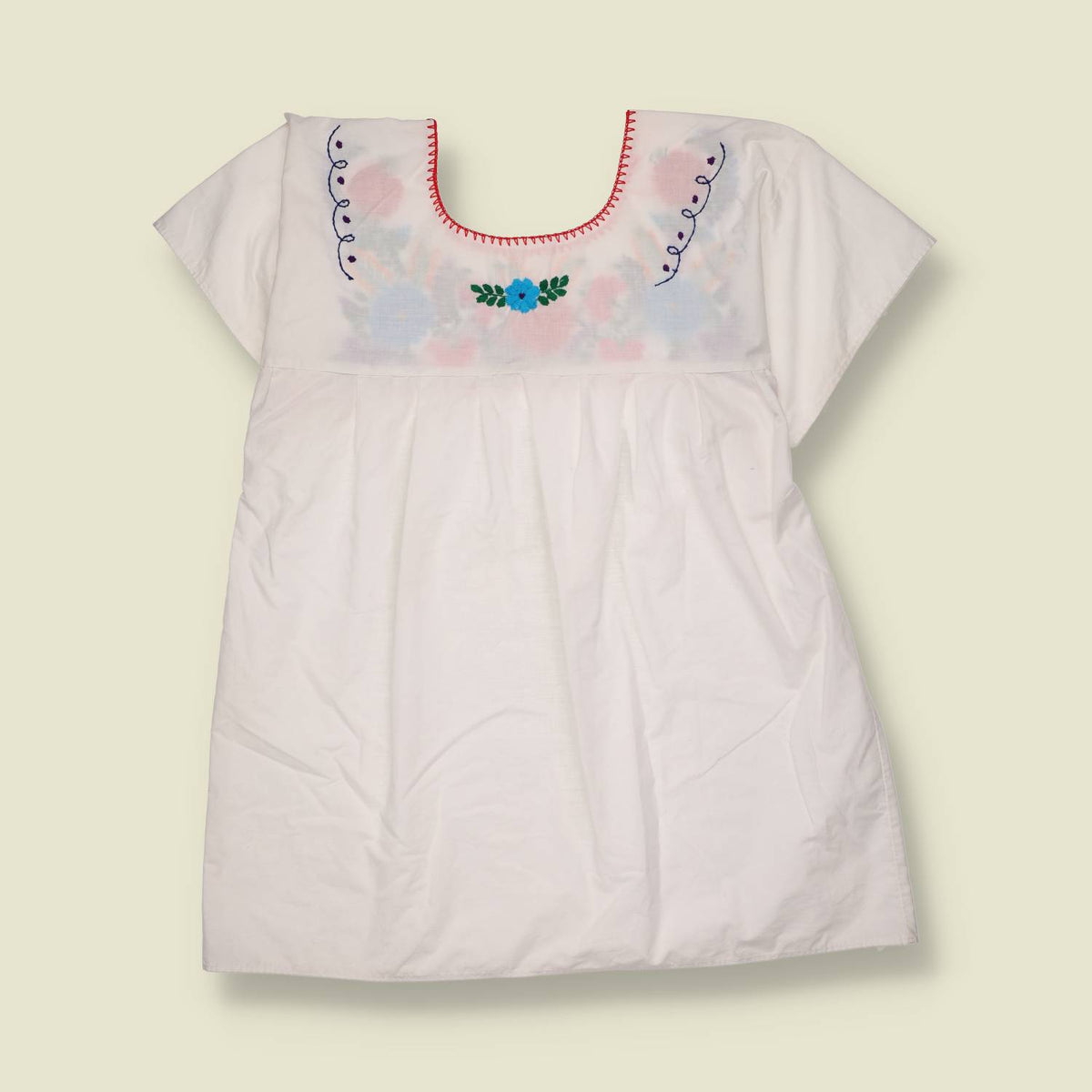 1970s | Embroidered Floral Folk Smock Blouse - 16