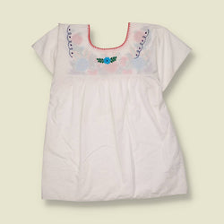 1970s | Embroidered Floral Folk Smock Blouse - 16
