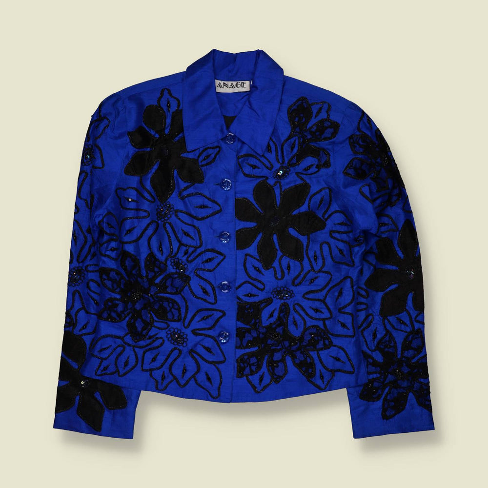1980s | Embellished Floral Silk Blazer | Anage - 12