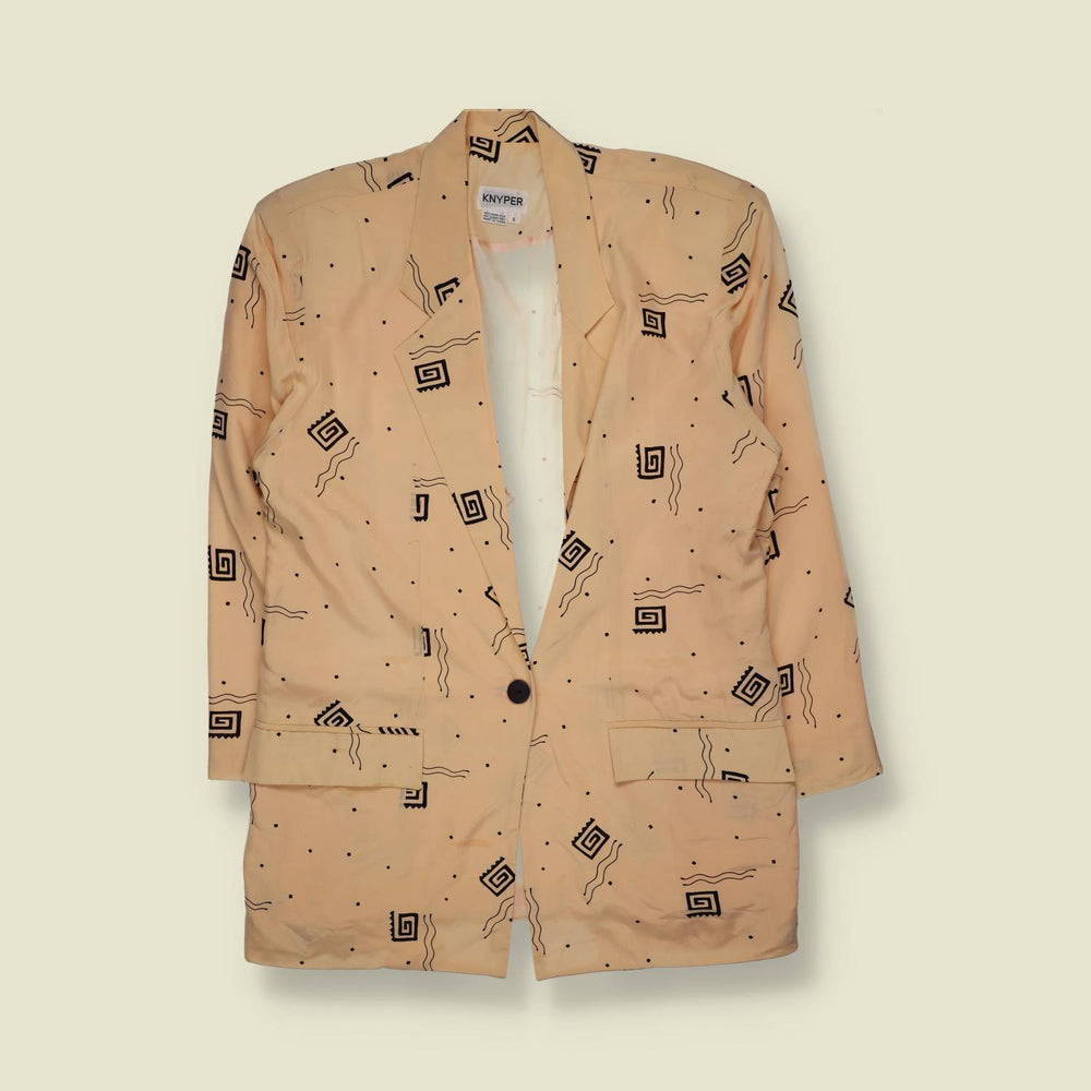 1980s | Knyper | Geometric Print Silk Blazer - 14
