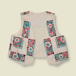1980s | Floral Print Cotton Waistcoat - 14
