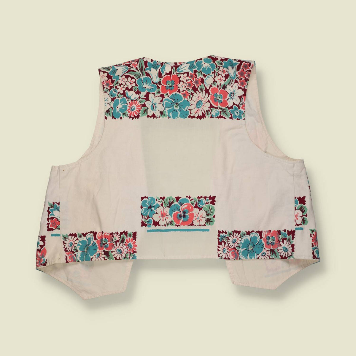 1980s | Floral Print Cotton Waistcoat - 14