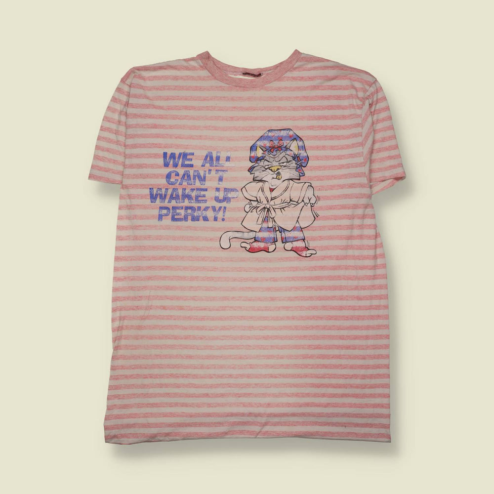 1980s | Novelty Cat Striped Bed Shirt - 18