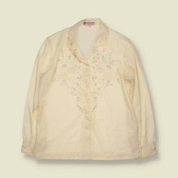 1980s | Rose Brand | Hand Embroidered Floral Blouse- 16