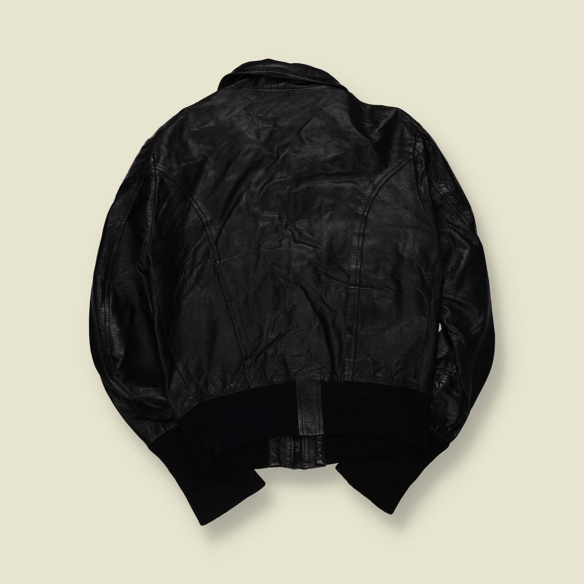 1970s | Black Leather Zip Front Bomber Jacket - 10