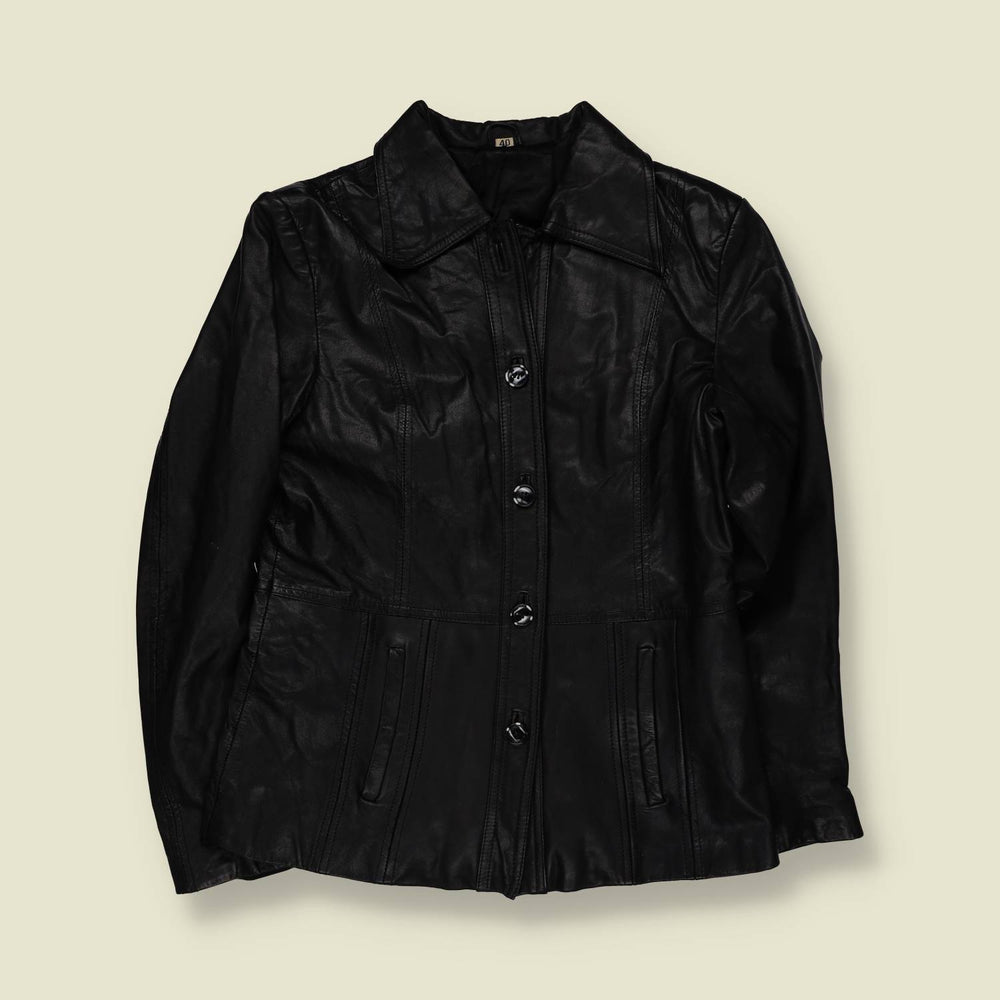1970s | Black Leather Button Front Jacket - 8