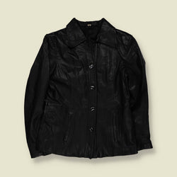 1970s | Black Leather Button Front Jacket - 8