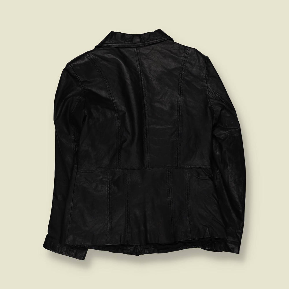 1970s | Black Leather Button Front Jacket - 8