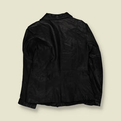 1970s | Black Leather Button Front Jacket - 8