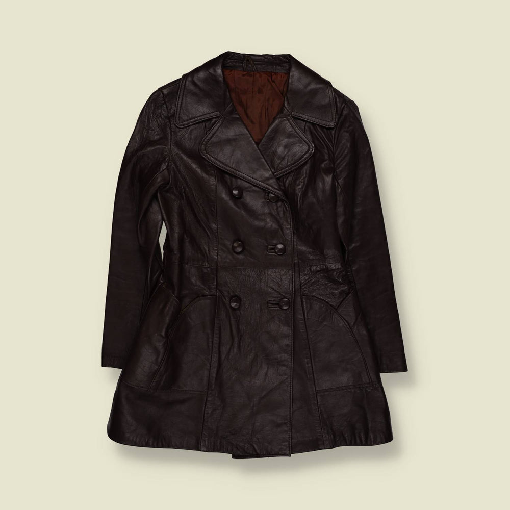 1970s | Dark Brown Double-Breasted Leather Coat - 4