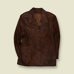 1970s | Brown Leather Tailored Blazer Jacket - 12