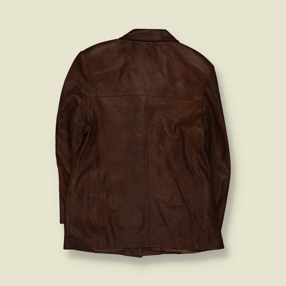 1970s | Brown Leather Tailored Blazer Jacket - 12