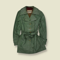 1970s | Made In England | Sage Green Leather Belted Coat - 8