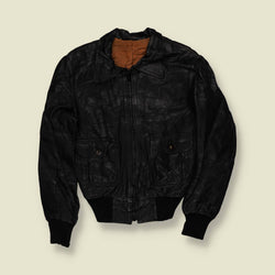 1970s | Black Leather Bomber Jacket With Utility Pockets - 10