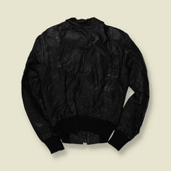 1970s | Black Leather Bomber Jacket With Utility Pockets - 10