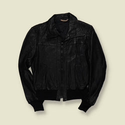 1970s | Black Leather Zip Front Bomber Jacket - 6