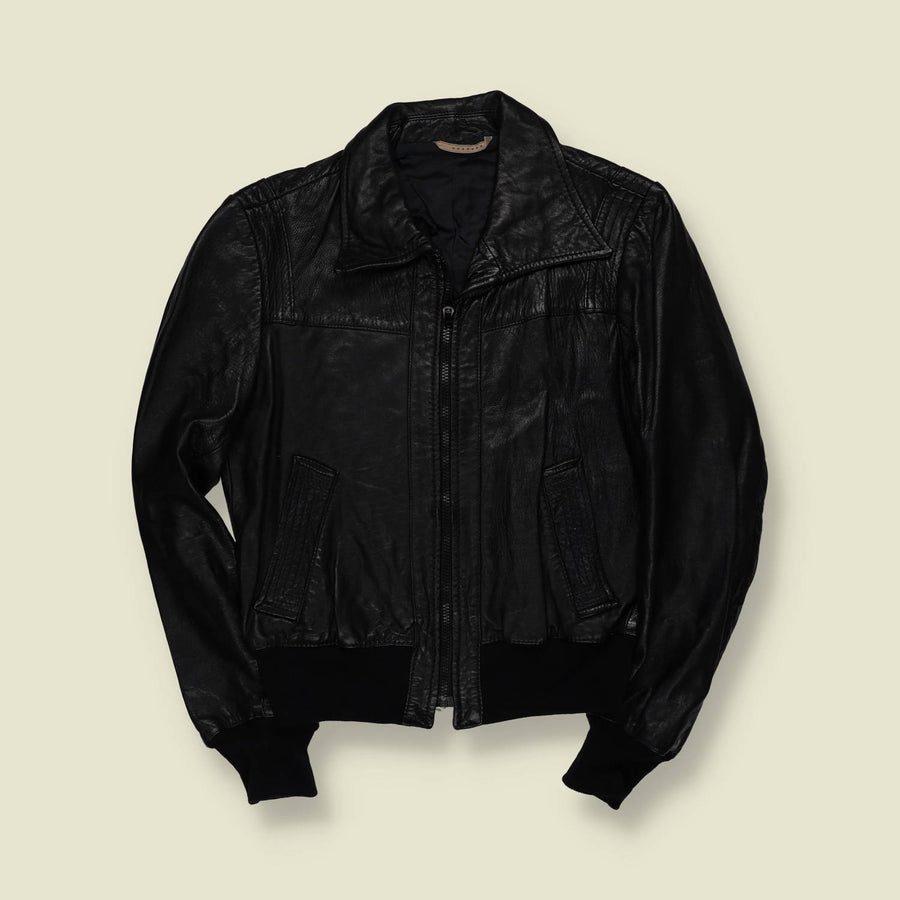 1970s | Black Leather Zip Front Bomber Jacket - 6