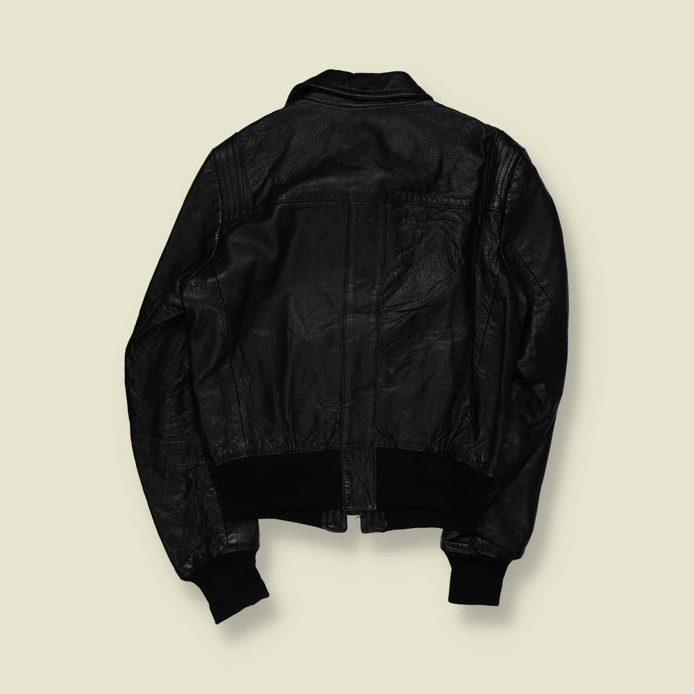 1970s | Black Leather Zip Front Bomber Jacket - 6